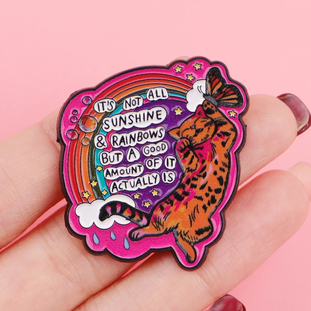 Pin de esmalte gato positivo – Broche para mochila y solapa - imagen 4