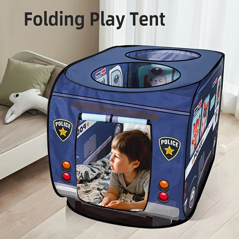 Tienda de juegos de autobús de dibujos animados para niños, tienda de juegos de tela interactiva para exteriores, tienda portátil ligera para niños con fácil almacenamiento