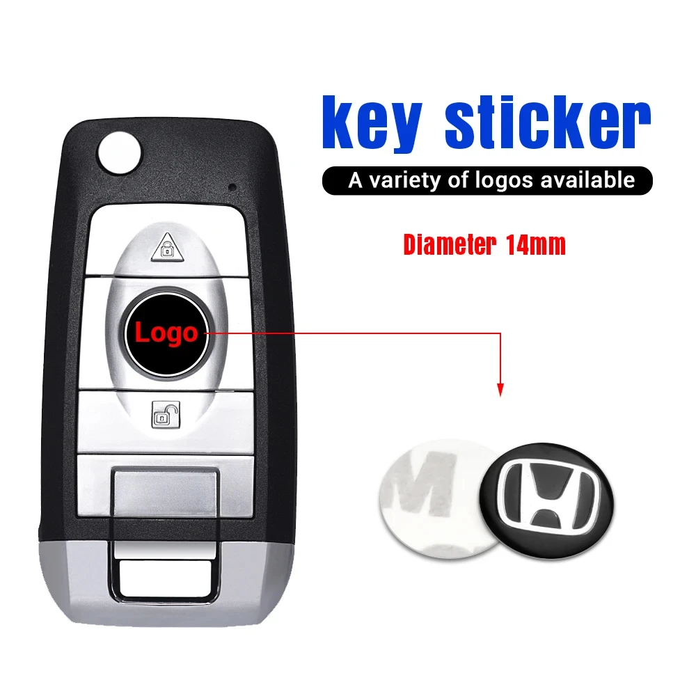 14mm Metal Car Key Fob Emblem Sticker Aluminum Logo Badge For Honda Civic Accord CR-V Fit Jazz Vezel HR-V