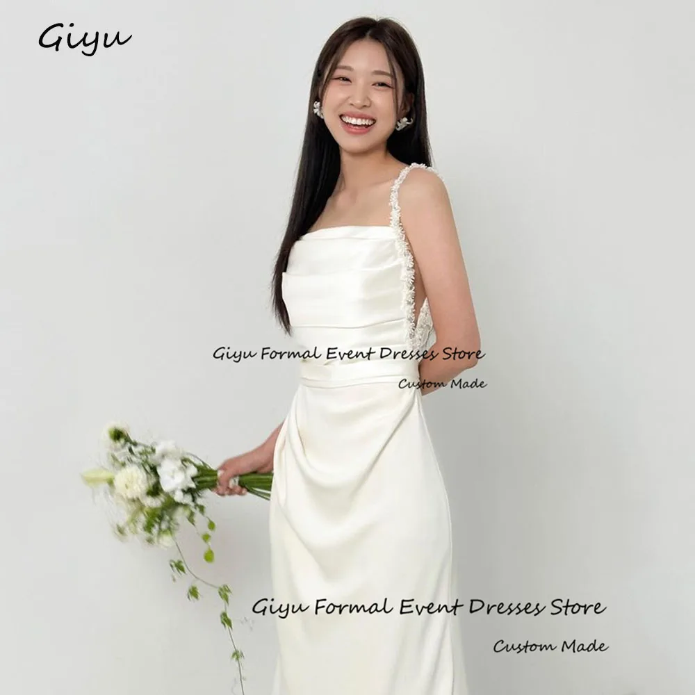 Giyu สปาเก็ตตี้เกาหลีชุดแต่งงานถ่ายภาพแขนกุด Sweep Train Vestidos De Novias ชุดราตรีที่กําหนดเอง