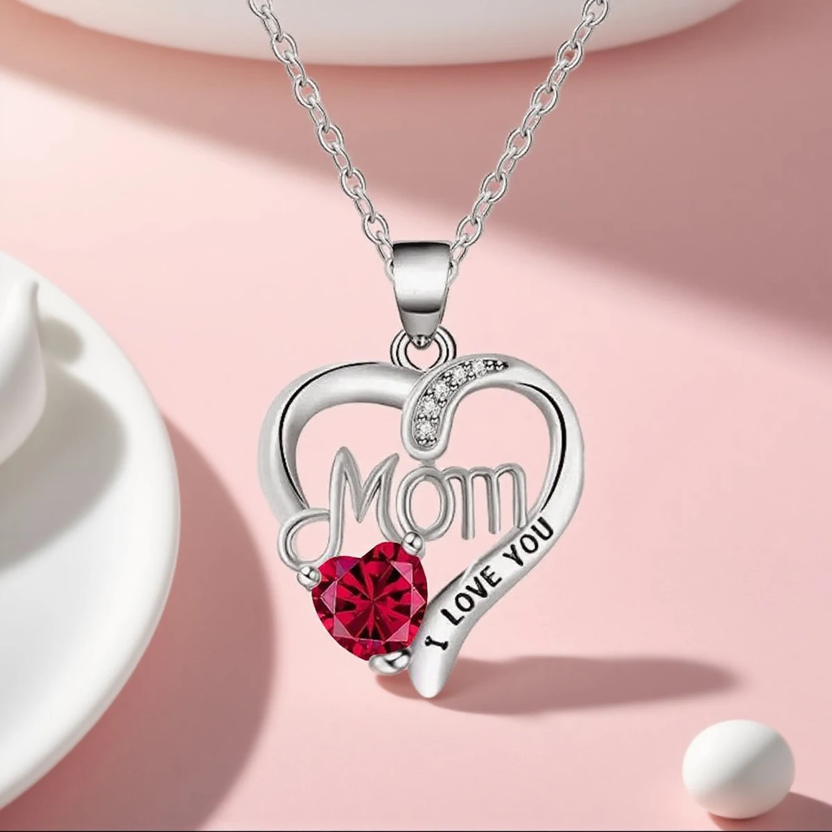 Birthstone Heart Pendant Necklace For Women With Rose Gift Box Stainless Steel Chain Fashion Jewelry Birthday Mom Christmas