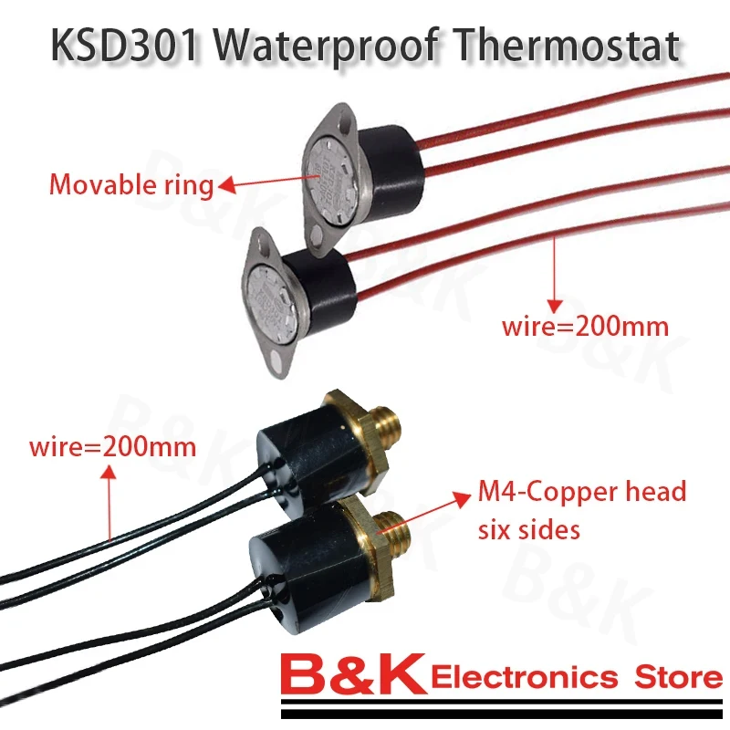 

50PCS KSD301/KSD302 waterproof 0C-200C degree Normally Closed Temperature Switch Thermostat 20 30 40 50 55 60 70 75 80 130 135