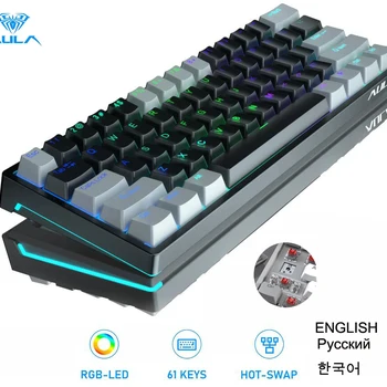 AULA RGB 효과 USB 미니 기계식 게임용 키보드, 레드 스위치, 61 키, 유선 분리 분리형 케이블, 맥 윈도우용, F3261