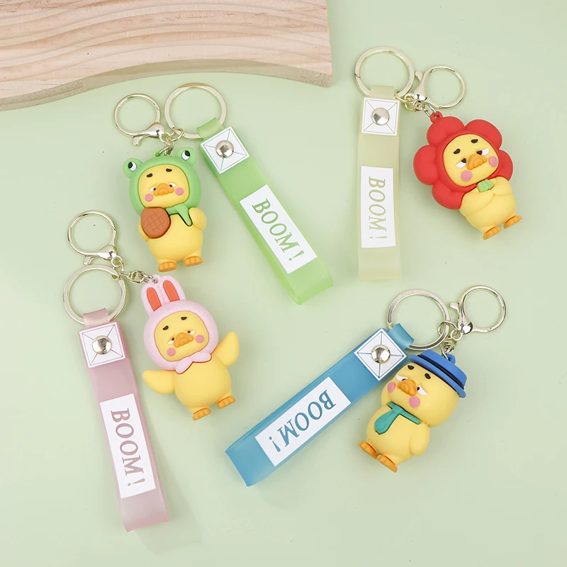 Porte-clés de canard bouleversé de dessin animé pour les enfants, pendentif souple, mini animal, porte-clés de sac mignon, accessoires de pendentif, cadeau d'anniversaire