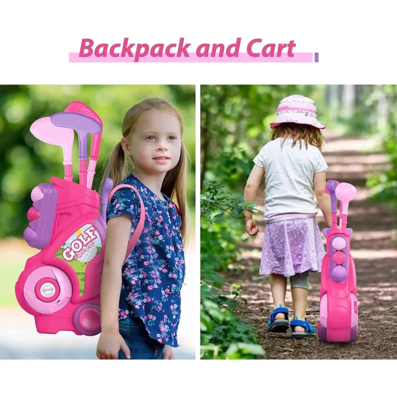 유아용 골프채 세트, 바퀴 달린 골프 카트, 어깨 스트랩, 실내 및 실외 스포츠 장난감, 남아 여아용 크리스마스 선물
