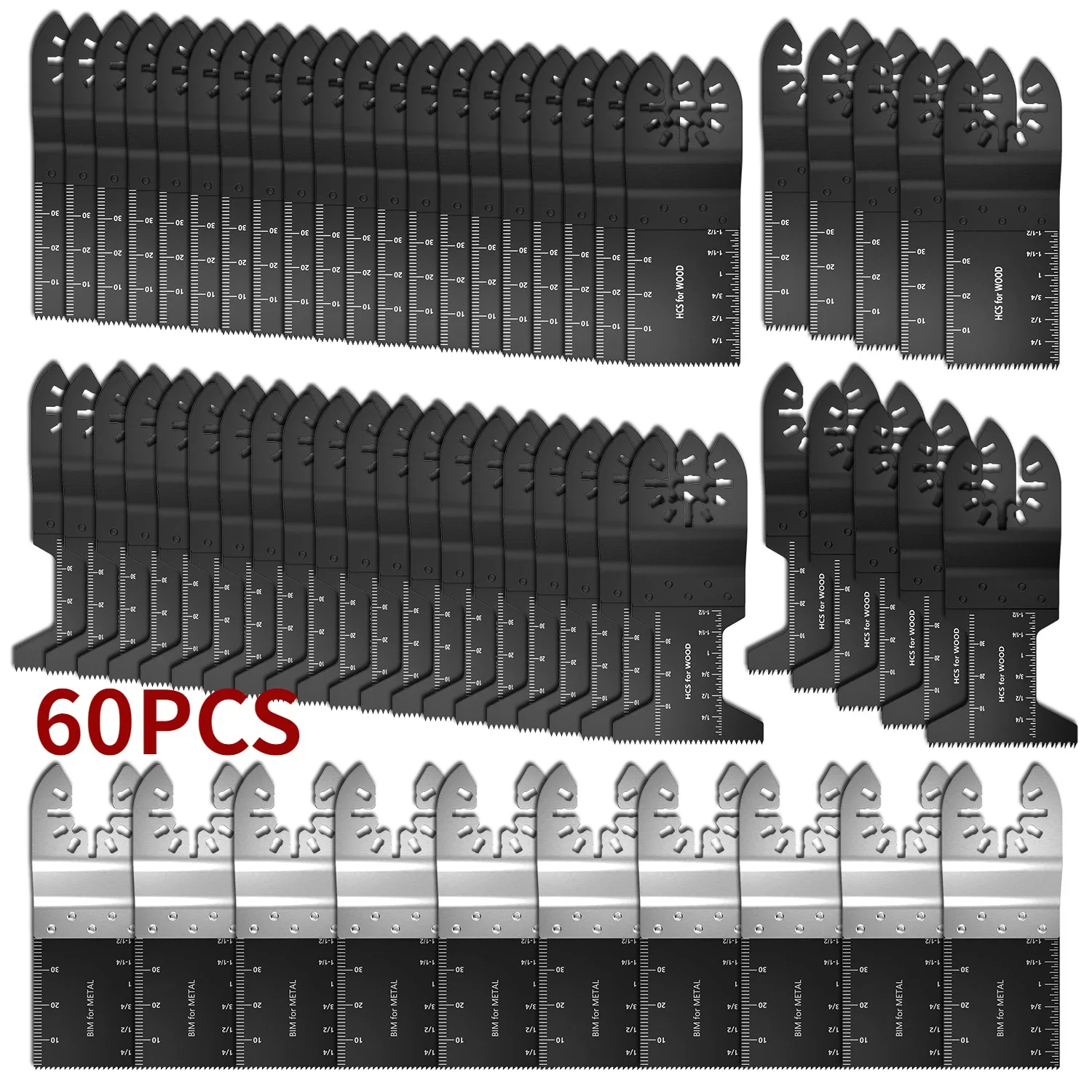 Kit de lâminas de serra oscilantes em aço carbono, ferramenta de liberação rápida, corte rápido, mistura, multitool, 60pcs