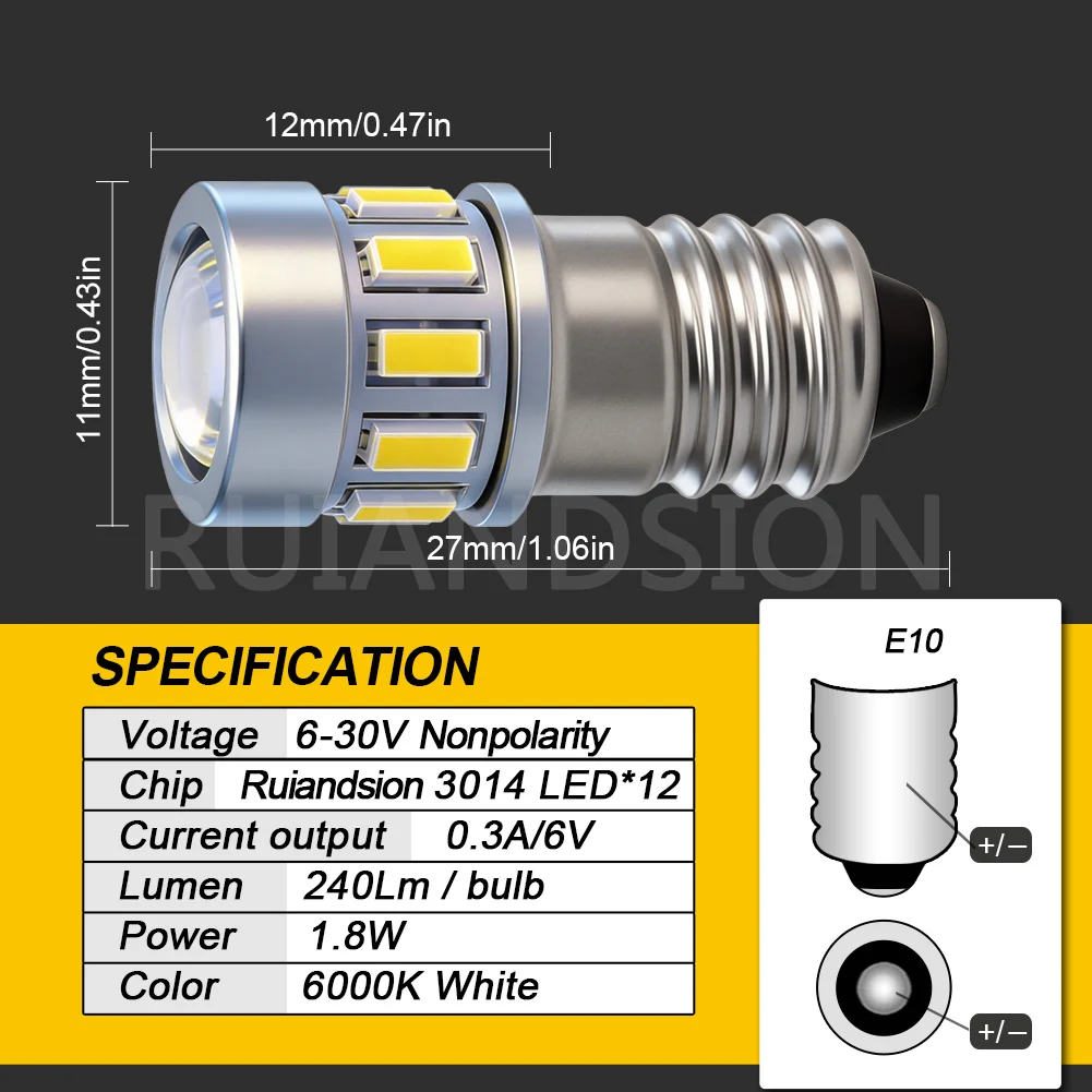 Ruiandsion E10 Mini LED Light CANBUS Error Free Maglite Upgrade Bulb for AA/D Cells Flashlight 6-30V Replacement Lamp 2Pcs view 4