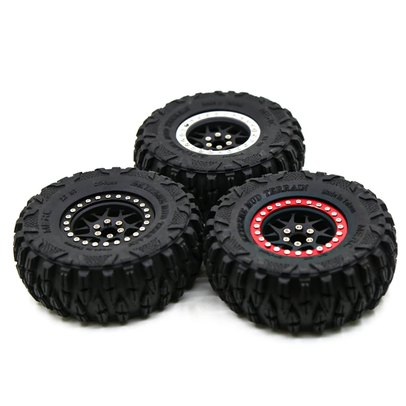 4Pcs Metal 2.2 Beadlock Wheel Rim Tires Set For 1/10 RC Crawler Car Axial SCX10 RR10 Wraith 90048 YETI Traxxas TRX-4