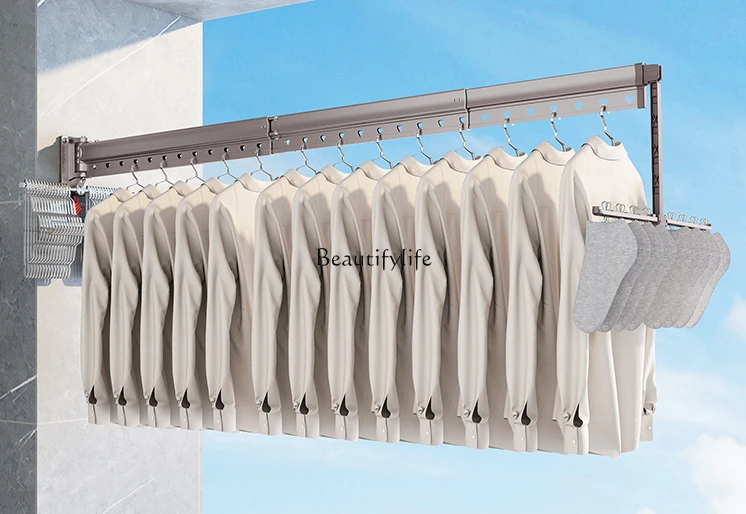 Wall-Mounted Folding Clothes Hanger Balcony Home Indoor Retractable Side Mounting Fixed