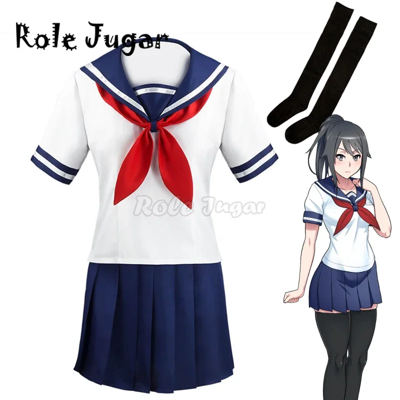 Spel Yandere Simulator Cosplay Ayano Aishi Kostuum Yandere Chan Jk Schooluniform Vrouwen Outfit Matroos Pak Top Rok C36c92