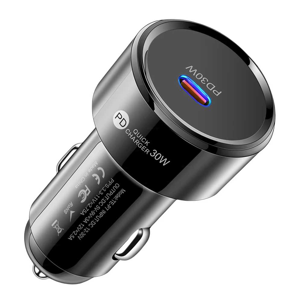 شاحن سيارة PD 30 وات USB من النوع C شاحن هاتف السيارة شحن سريع محول USB-C للسيارة حماية متعددة لهاتف Samsung Huawei Xiaomi