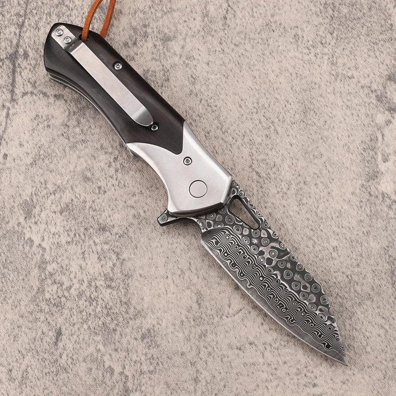Nieuwe Stijl Damascus Staal Opvouwbare Camping Vissen Survival Pocket Outdoor Ebbenhout Handvat Edc Cutter