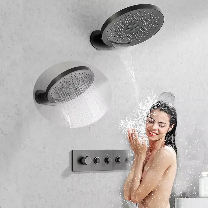 Bathroom Wall-mounted Concealed Installation Hot Cold Water Mixer Rainfall Shower Set
