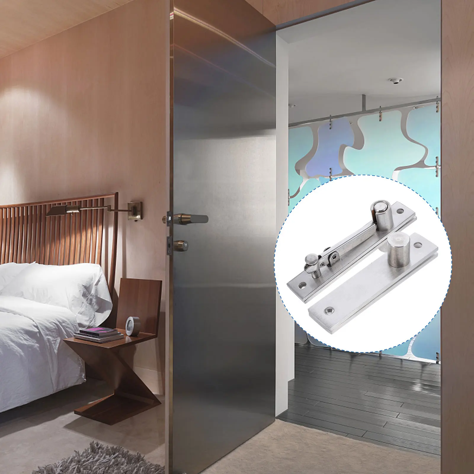 

1Set Stainless Steel Door Pivot Hinge Heavy Duty Adjustable 360 Degree Rotation Hidden Hinge for Wood Doors