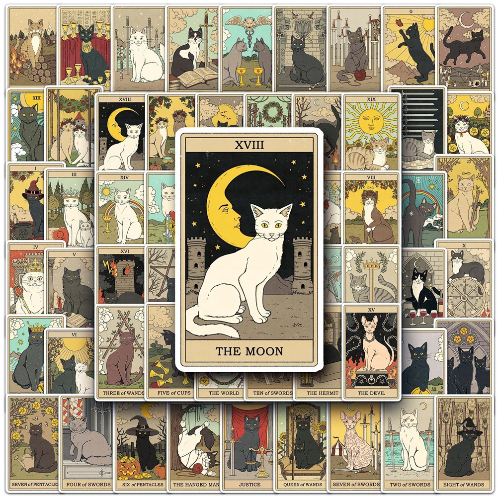 10/30/62PCS Gothic Mystic Cat Tarot Graffiti Stickers Decal Skateboard Scrapbook Laptop Phone Car Luggage Cool Sticker Kids Toy