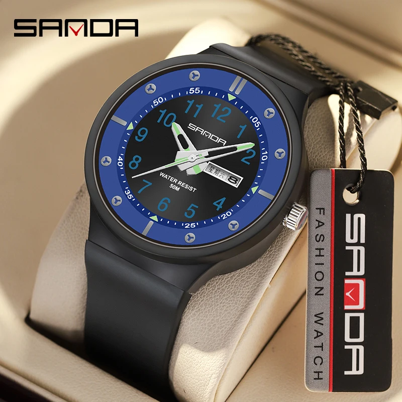 

Watches Youth Fluorescent Fashion New 2024 Top Men's Trend Outdoor Waterproof Sanda 9012 Calendar Quartz Watch