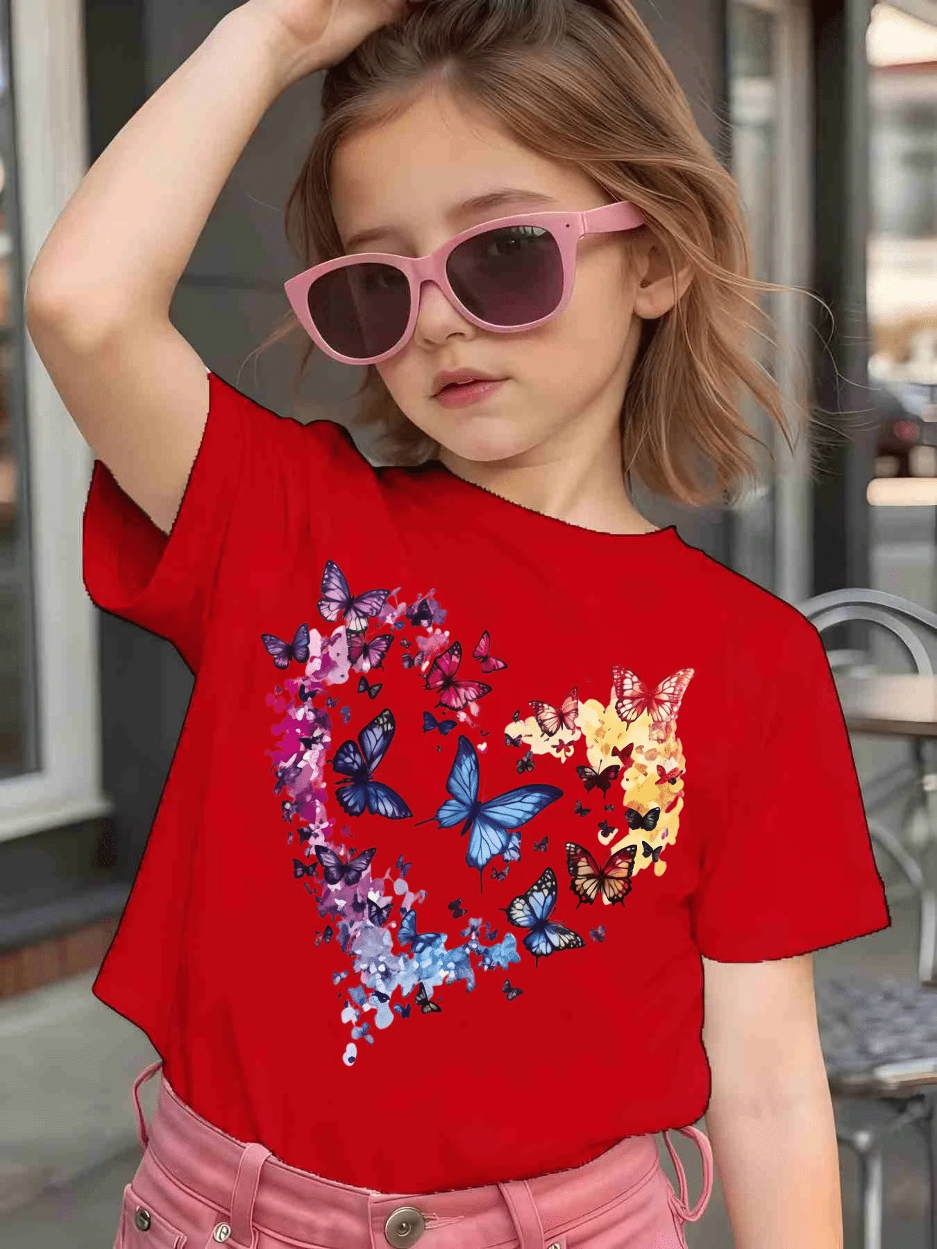 Parent Child T Shirt Colorful Butterfly Heart Shape Art Print Boys Girls Soft Short Sleeve Trendy Daily Wear Casual Kids Tops