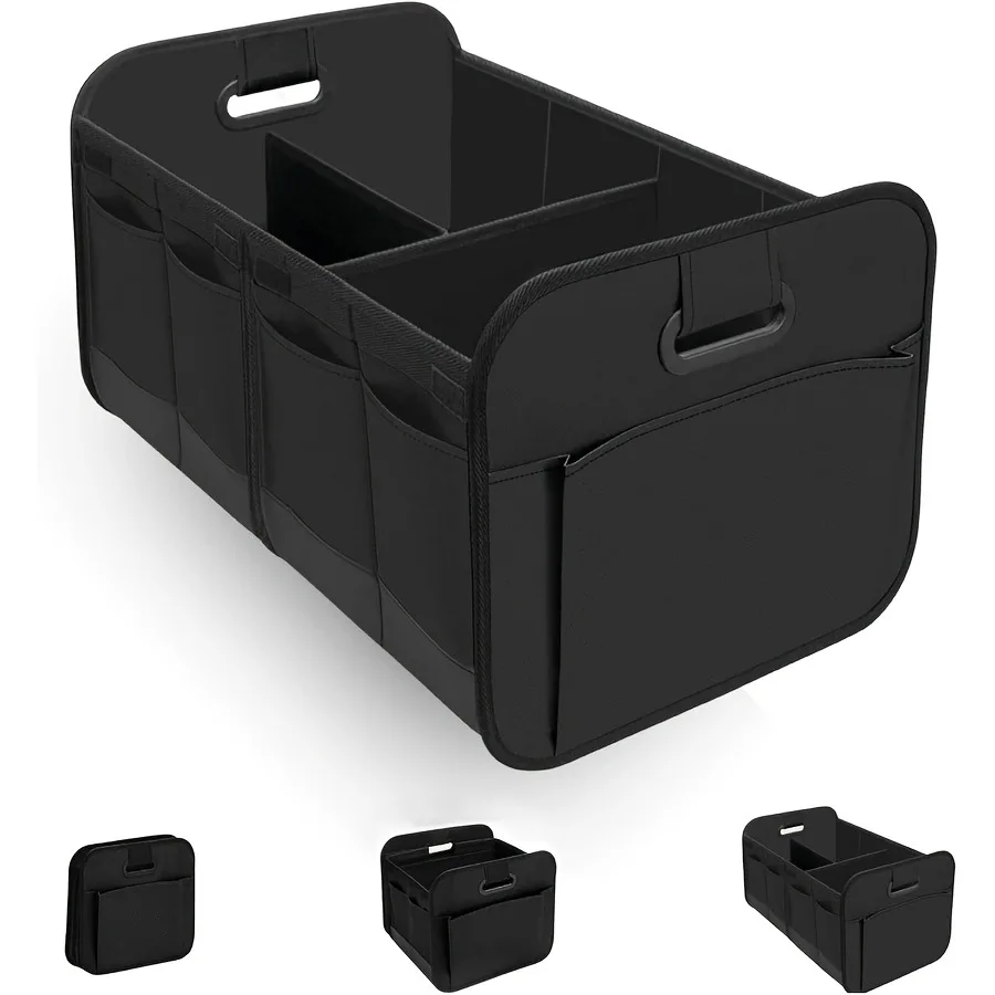 600D Oxford Fabric Car Trunk Storage Box Collapsible Multi-Compartment Organizer for SUV Minivan with Reinforced Handles
