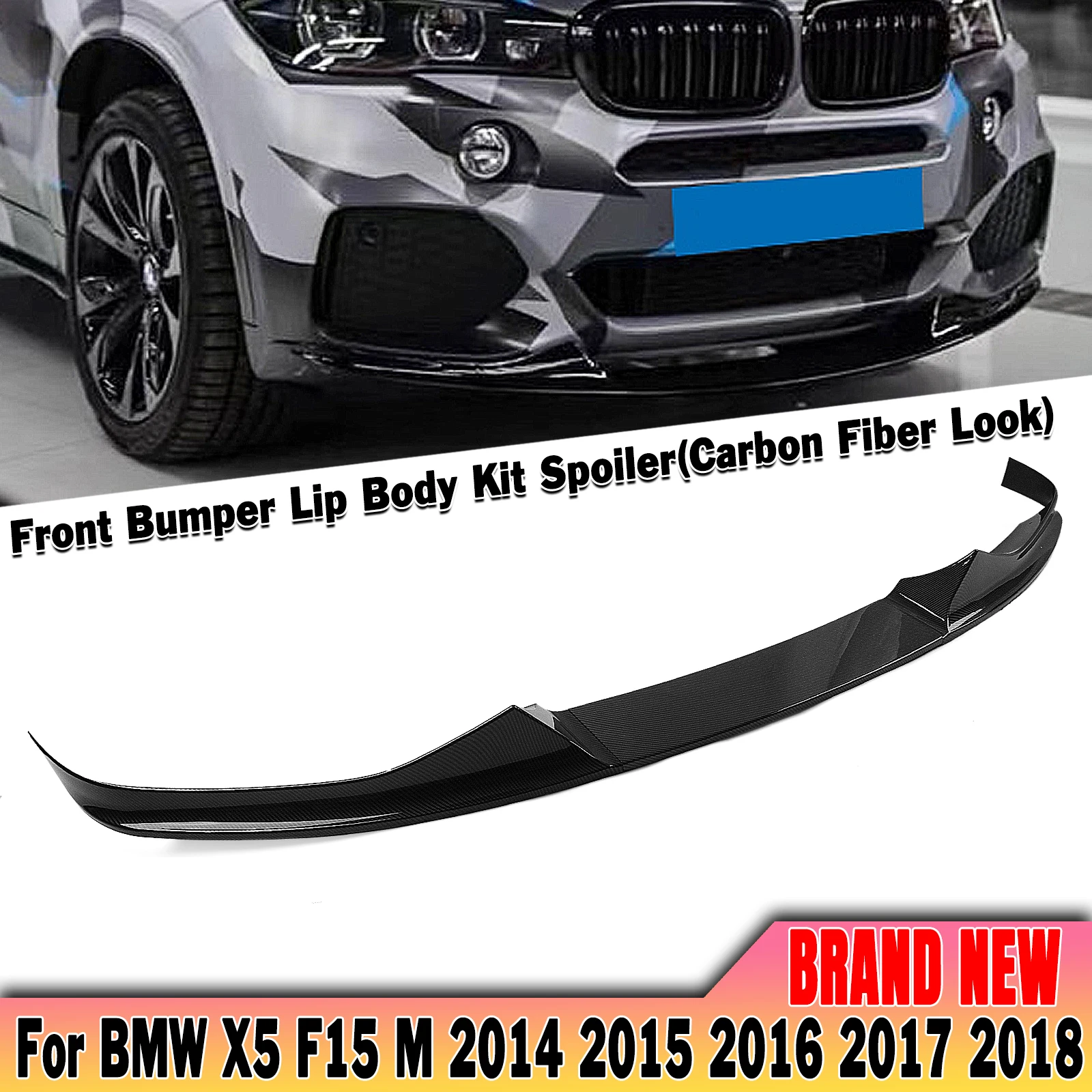 Gloss Black/Carbon Fiber Look Front Bumper Lip For BMW X5 F15 M Sport 2014-2018 Lower Diffuser Spoiler Splitter Blade Protector