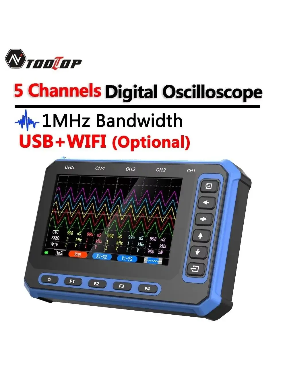 TOOLTOP 5-Kanal Digitales Oszilloskop 4,3 Zoll USB WLAN Fernbedienung Oszilloskop 3Msps Abtastrate Kfz-Testgeräte