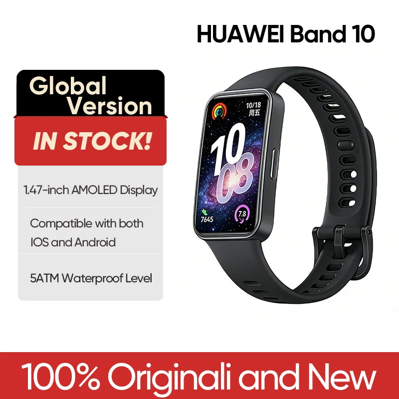 2025 NOVO HUAWEI Band 10 Smartwatch Original Compatível com IOS e Android, Rastreamento do Sono, Monitor de Saúde, 14 dias de bateria li