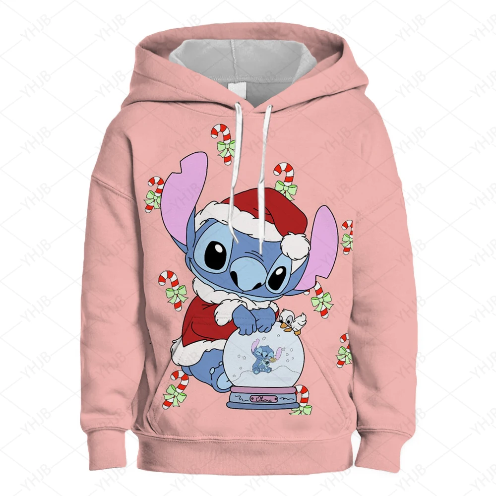 Christmas Disney Embroidered Hoodie Children\'s Cartoon Costume Little Girl Boy Lilo and Stitch Sportswear Manga Hoodie Baby Casu