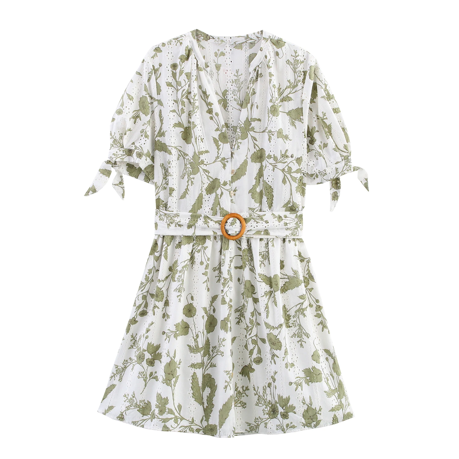 Damen-Minikleid mit Blumenstickerei und Schärpen, kurzärmelig, Sommer, lässig, Party, Abendkleid für Clubkleidung 3541670