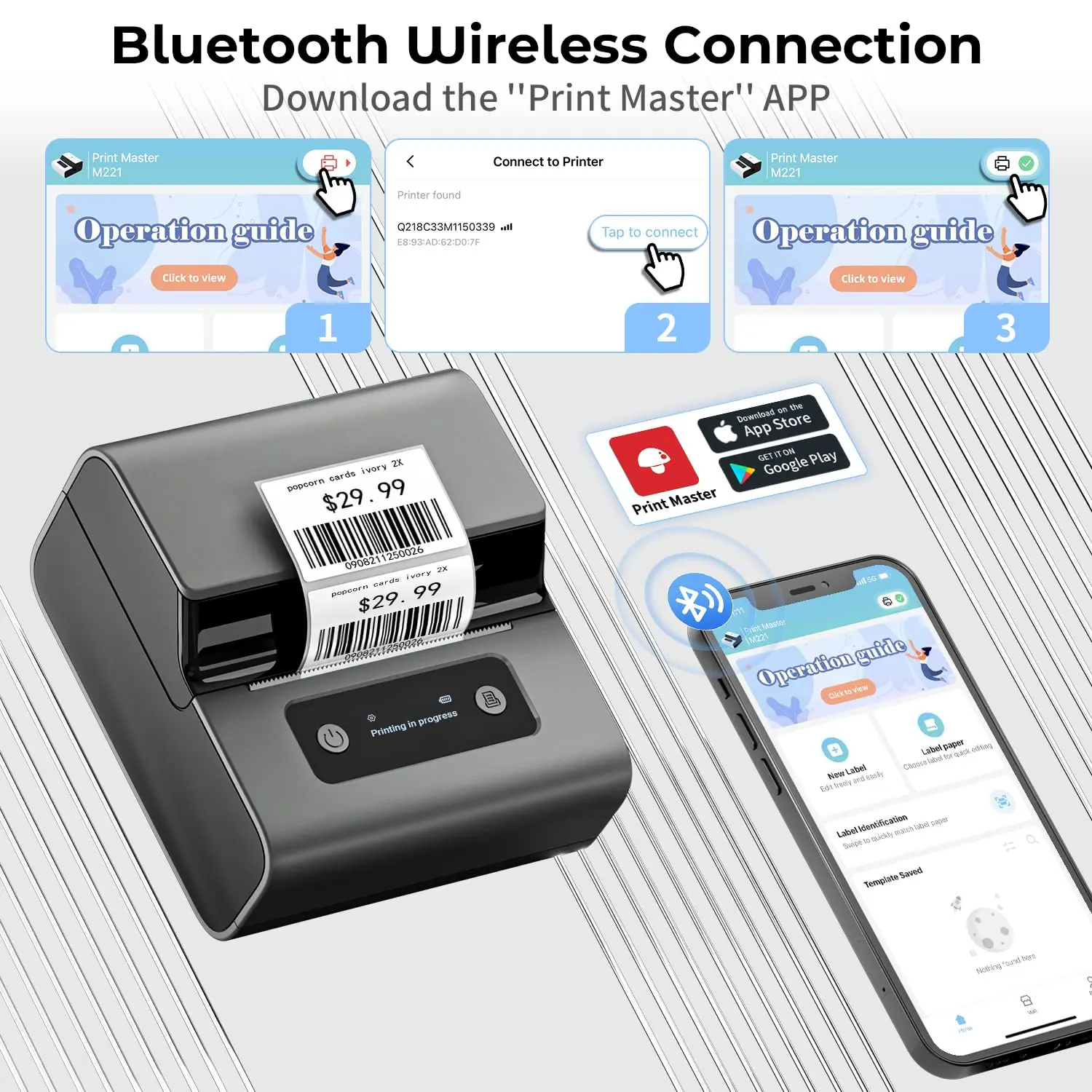 Impresora de etiquetas de código de barras M221, fabricante de etiquetas térmico sin tinta, Bluetooth, Puerto tipo C, soporte para teléfono y PC,