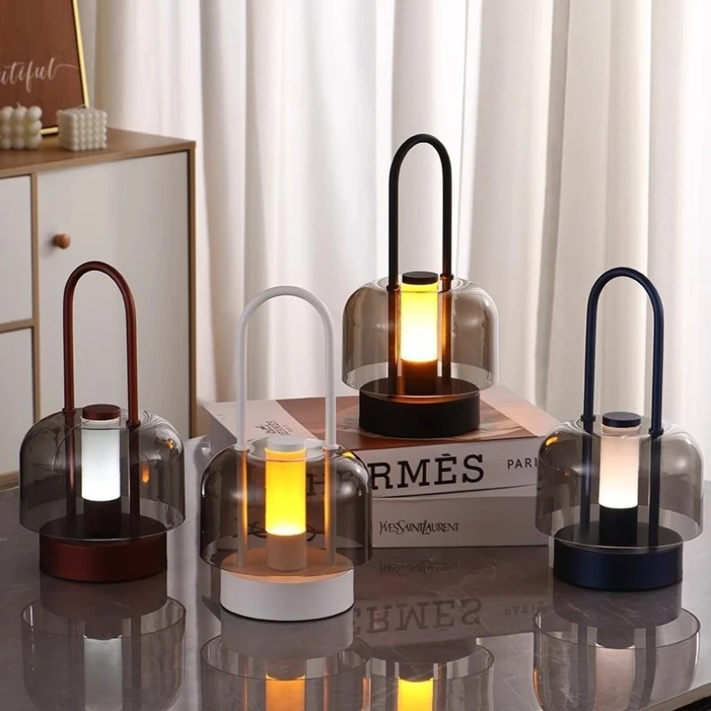 Creative touch decorative light Internet celebrity camping wind portable candlestick light charging three-color stepless dimming
