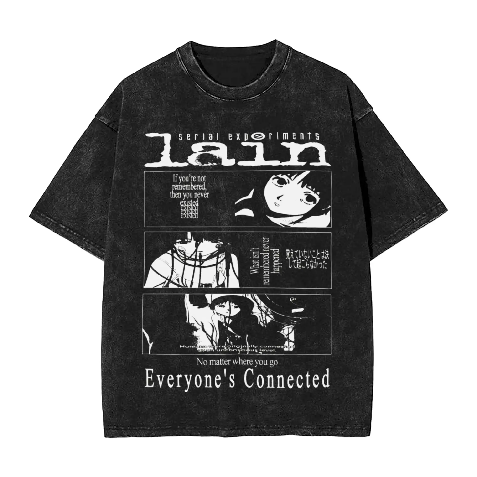 Anime Serial Experiments Lain Vintage Washed T Shirt Men Women High Quality Cotton Manga Short Sleeve Graphics Tees Streetwear