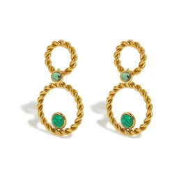 WILD & FREE 18K Gold Plated Stainless Steel Drop Earrings for Women Vintage Natural Malachite Charm Dangle Earrings Jewelry