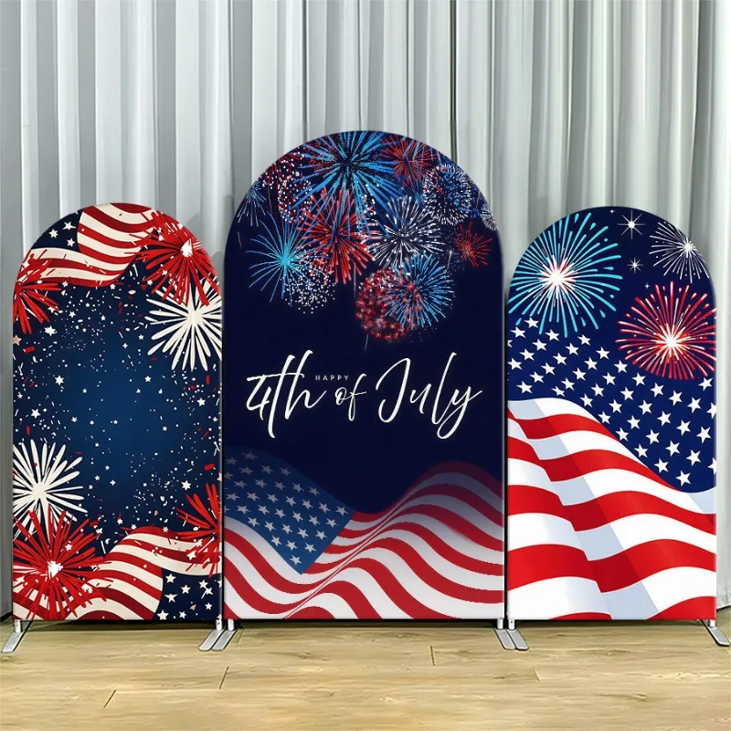 

Arch Backdrop Cover Single Side Patriotic Stars Stripes Party Decoration Photo Booth Background Event Supplies Celebration Props