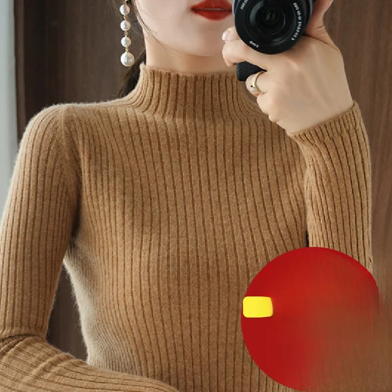 

Faionable Camere вязаный облегающий базовый свитер с высоким воротником женский Thiened осенне-зимний шерстяной свитер для пригородных поездок...