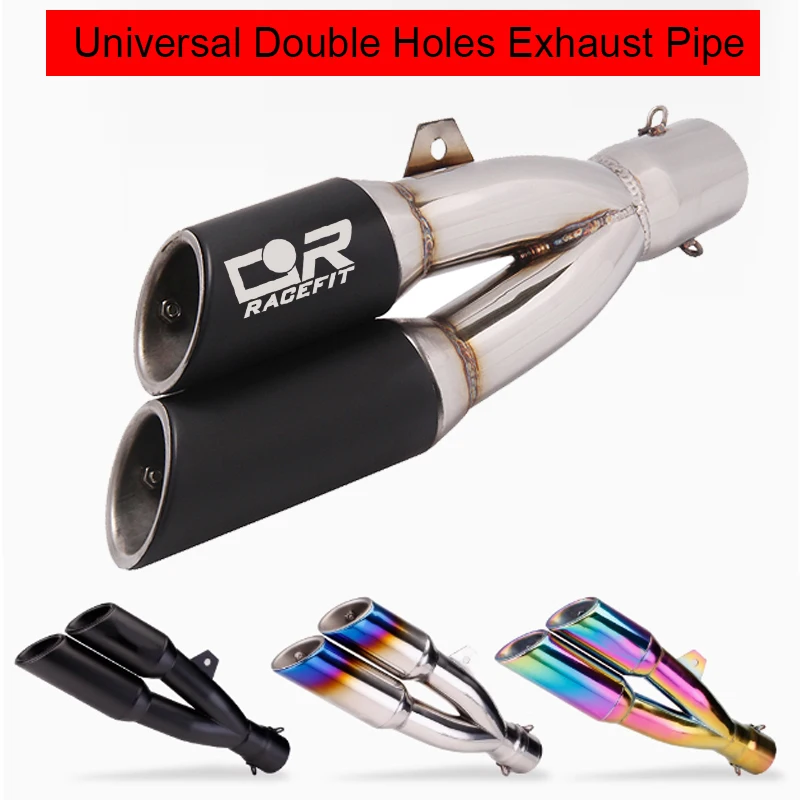Terminale di Scarico Universale per Moto 51mm a Doppio Foro Silenziatore per Ninja250 400 YZF R3 MT07 MT09 S1000RR