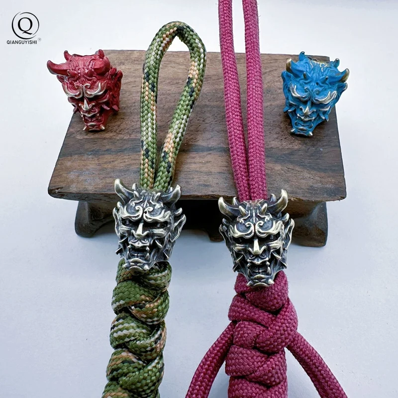 Japanese Demon Samurai Brass Knife Bead EDC DIY Paracord Woven Bracelets Lanyard Pendant Accessories Outdoor Tool Hangings Decor