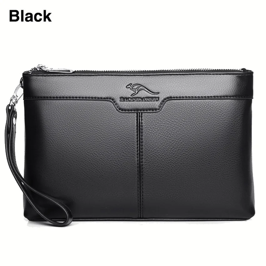 Fashion Men's PU Leather Clutch Handbag  Zipper Long Wallet Business Bag  Large Capacity Clutch Bag Detachable Wristlet