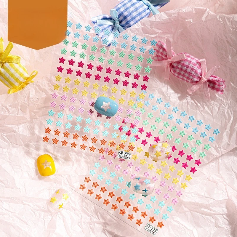 3D Jelly Color Star Sticker Geometric Glitter Decals for DIY Nail Phone Case Tablet Skin Decor INS Cartoon Star Embossed Sticker