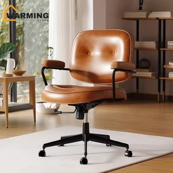 Silla de oficina de cuero, asiento giratorio y ajustable con reposabrazos, cómodo para sentarse durante mucho tiempo, sala de estudio y dormitorio