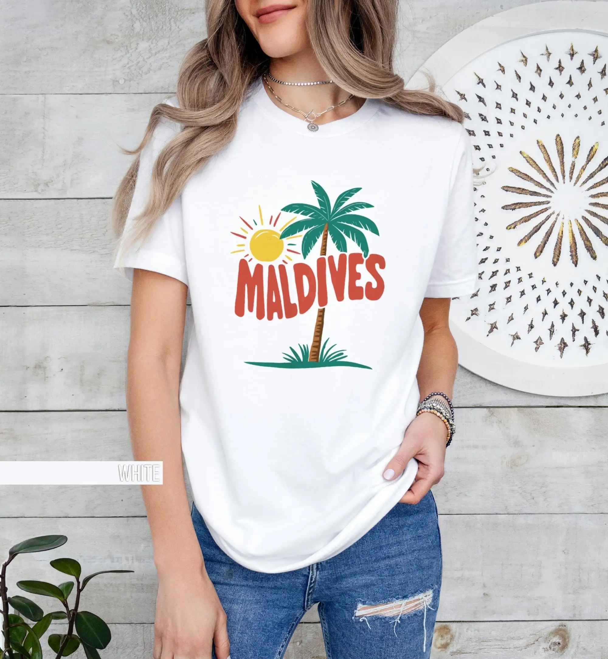 Maldives T Shirt Sun And Palm Tree Vacation Holiday Summer Beachwear Tropical Island Fashion Colorful Casual