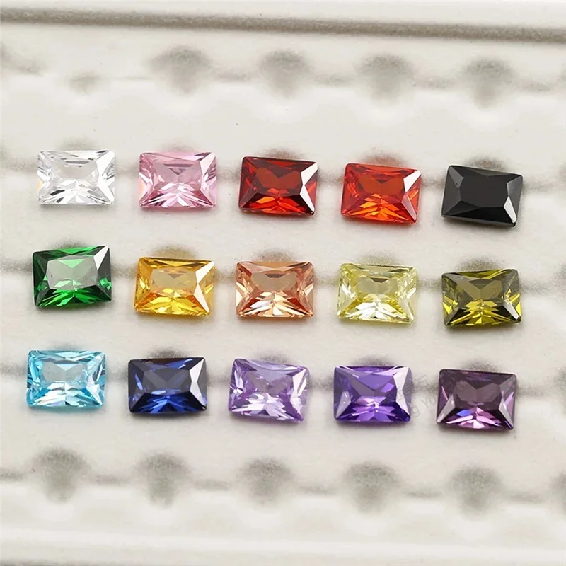 Mix 15 Colors Rectangle Cut Cubic Zirconia Stone Loose Zircon CZ Synthetic Gemstone for Jewelry Making (Size 4x6mm-9x11mm)