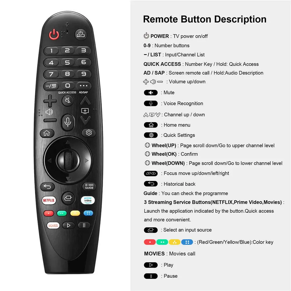 Replacement Magic Remote Control with Pointer Voice Function for LG Smart TV UHD OLED QNED TVs Compatible Netflix Hot Key