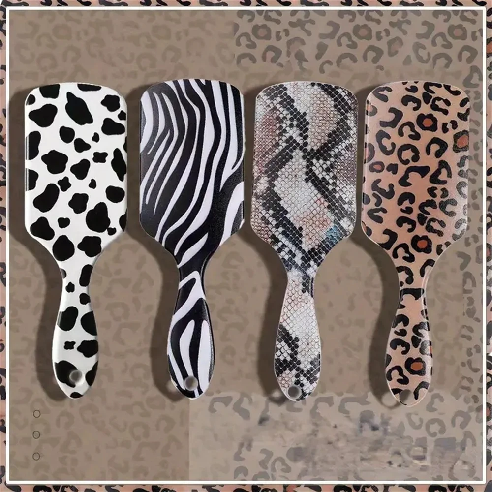 1pcs Leopard Print Hair Cushion Comb Snakeskin Massage Comb Zebra-Stripe Smooth Hair Milk Stripe Square Comb