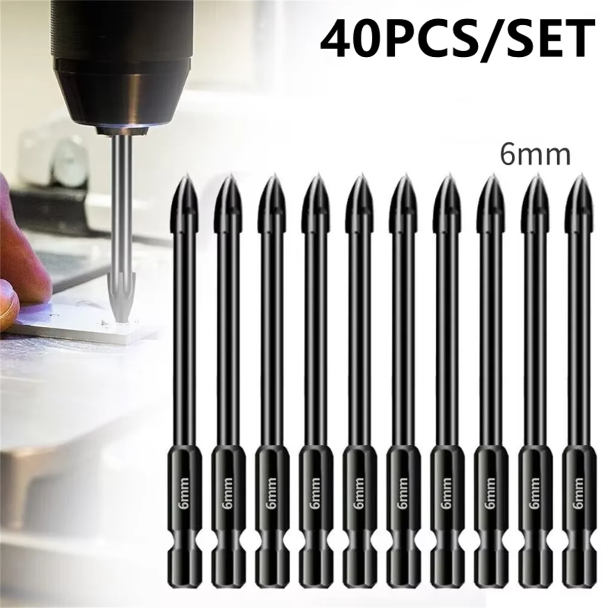 40/20/15PCS 6mm Diamond Drill Bits Hole Saw Set For Tile Concrete Brick Glass Ceramic Wood Metal Drill Bits Drilling Tools Set