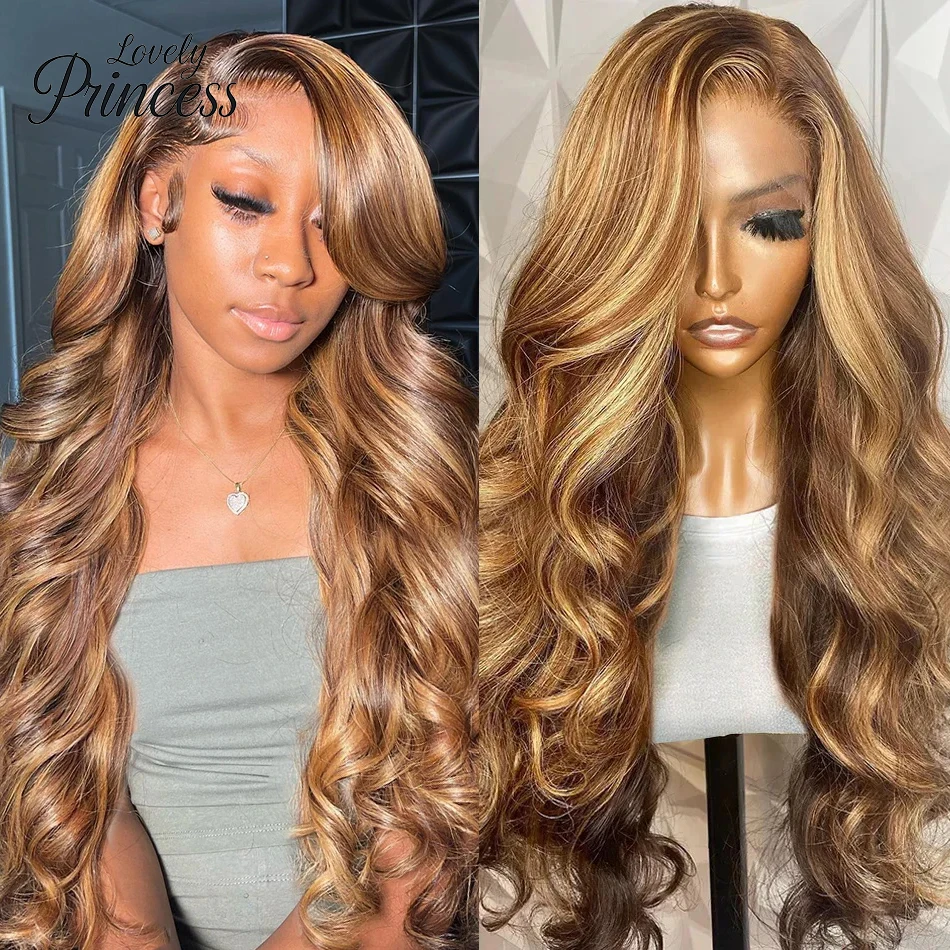 

13x4 Brazilian Highlight Wig Human Hair Body Wave Colored Lace Frontal 13x6 Transparent for Women