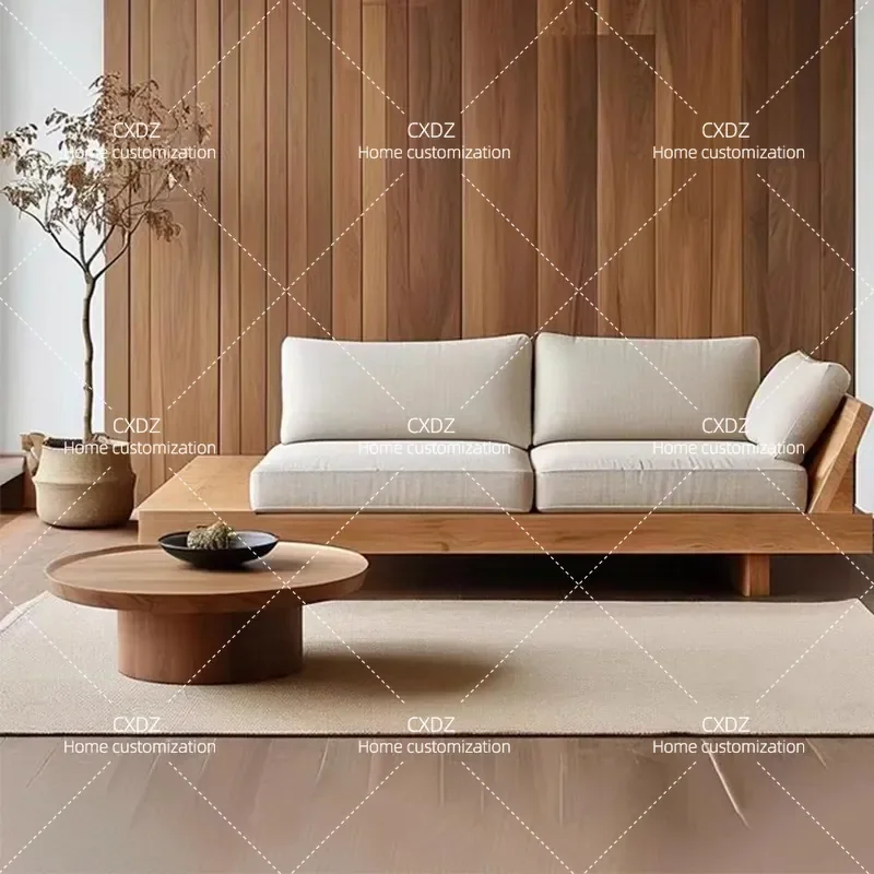 Wabi Sand Wind Japanese Style Solid Wood Log Sofa Medieval Creative Double Seater for Homestay Villa Hotel Multi Person