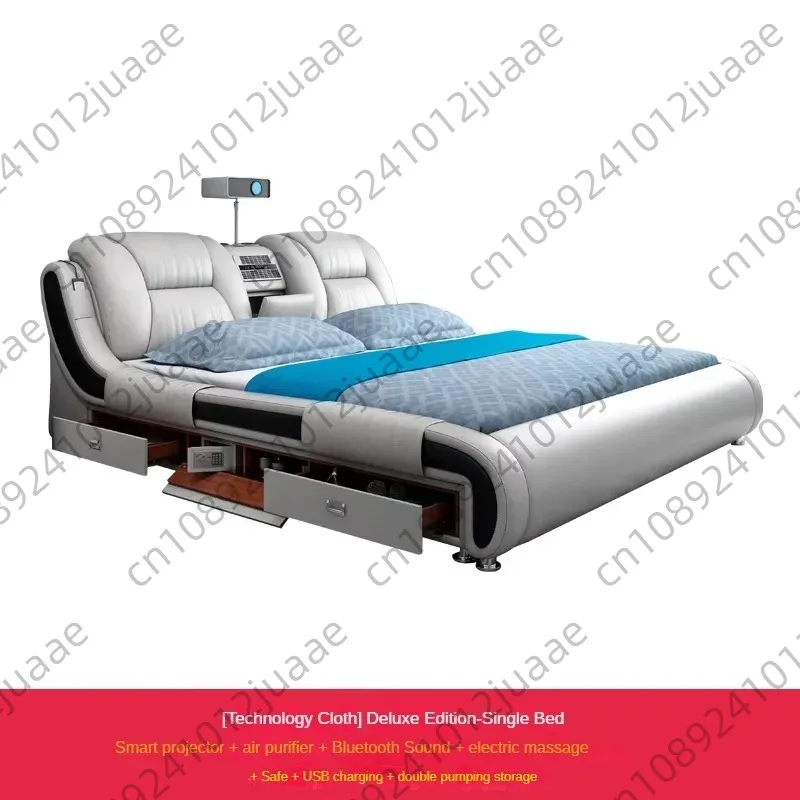 Modern Luxury Double Bed Multi-Function Projector Light Smart Tatami Technology Cloth Bed Master Bedroom Soft Bag Living Room