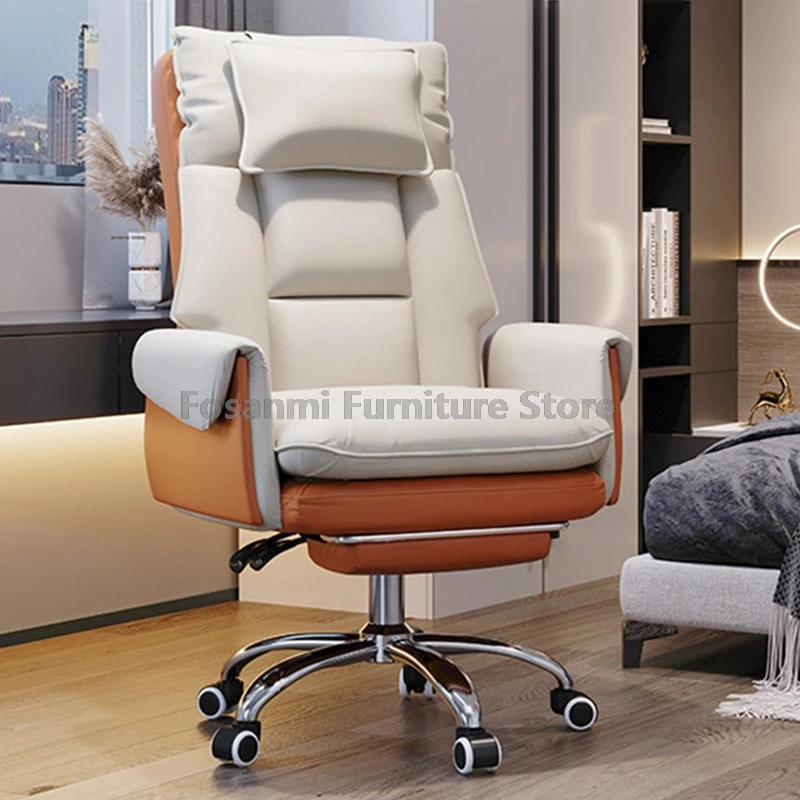 Recling Computer Office Chair PVC Leather Household Armchair Gaming Chair Adjustable Lift and Swivel Desk Chair with Headrest