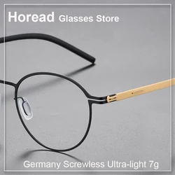 Fashion Round Screwless Ultra-light Glasses Frame Men Women Germany Designer Stainless Steel No Pressure Eyeglasses Eyewear