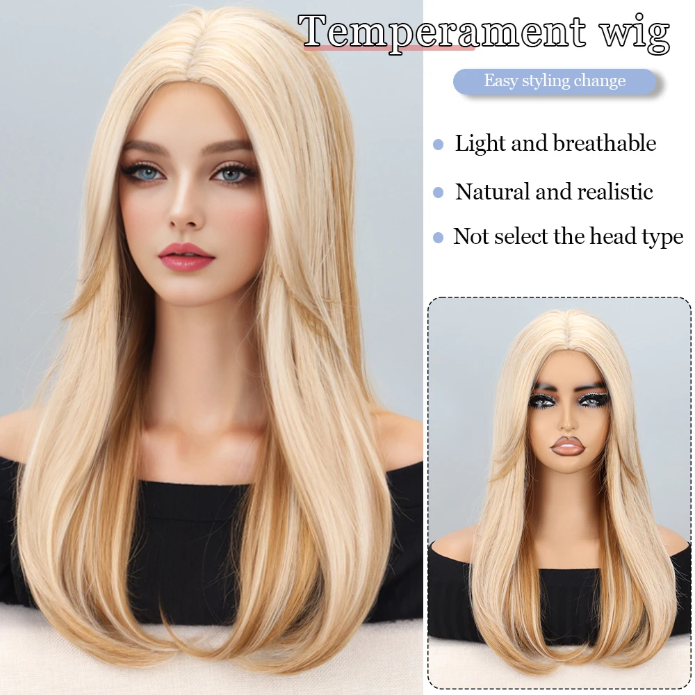 Blonde Wig With Fringe Highlights Synthetic High Heat Resistant Material Suitable For Daily Wear