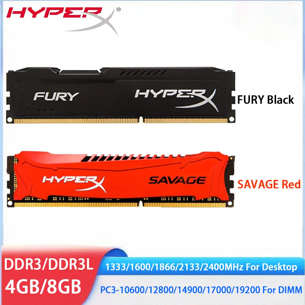 

HYPERX SAVAGE FURY Memoria RAM DDR3 DDR3L Desktop RAM 4GB 8GB 1600MHz 1333 2133 2400 1866MHz Memory DIMM PC3-12800 17000 19200